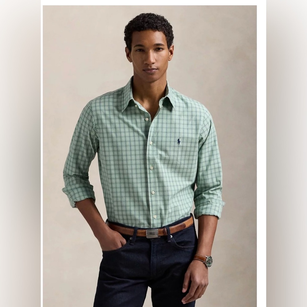 Ralph Lauren Men's Green and Blue Plaid Shirt